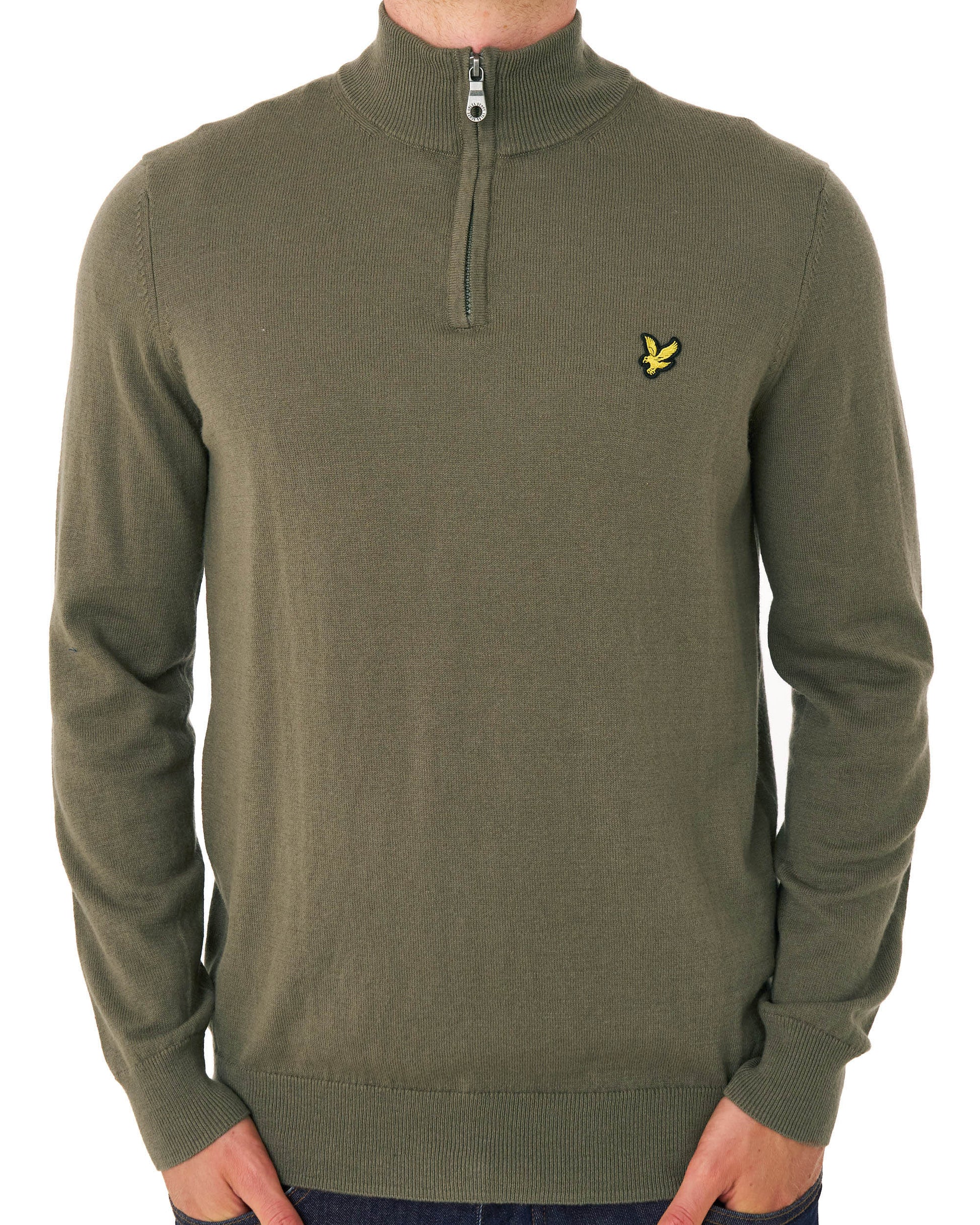 Lyle & Scott Cotton Merino 1/4 Zip Khaki Ash