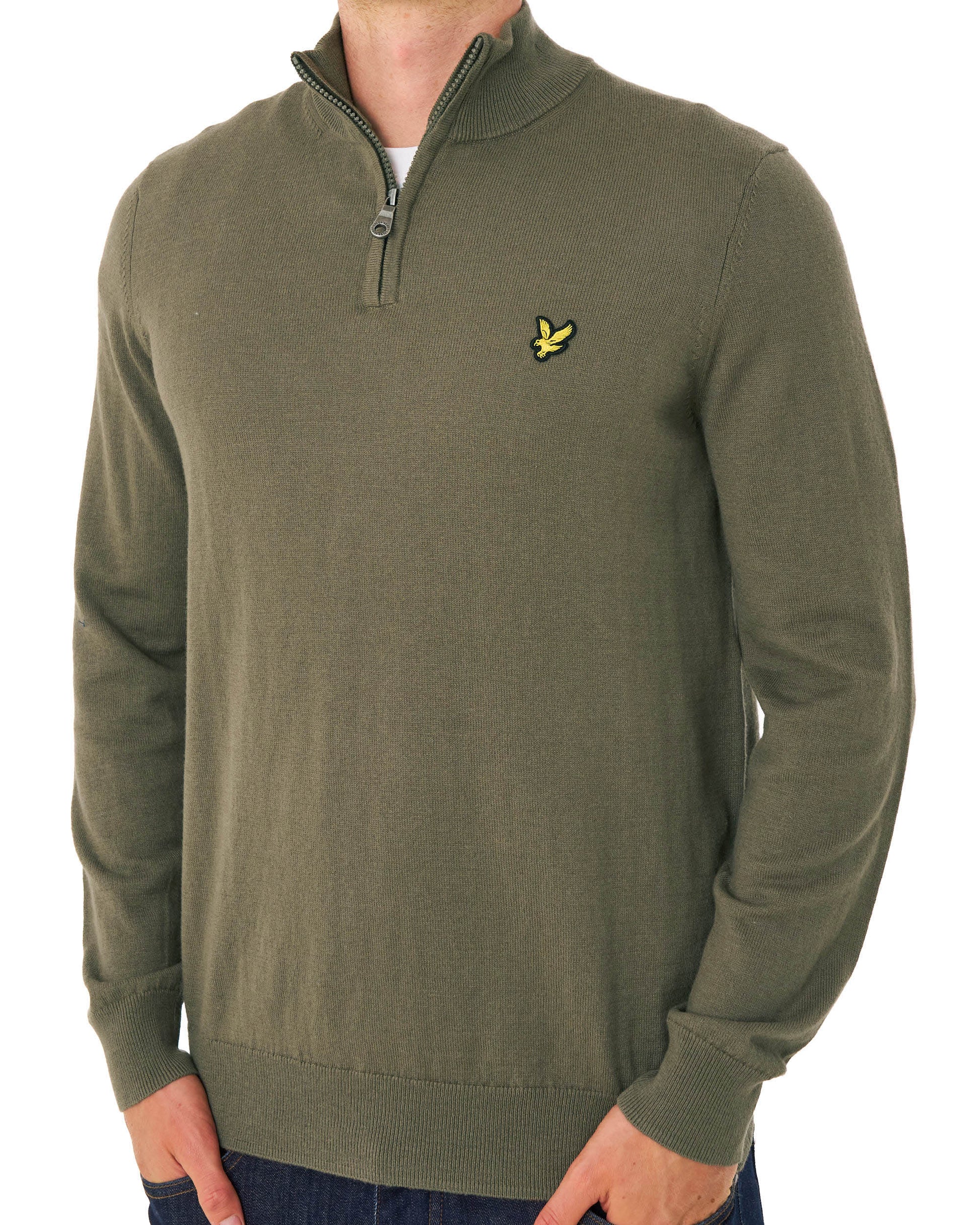 Lyle & Scott Cotton Merino 1/4 Zip Khaki Ash