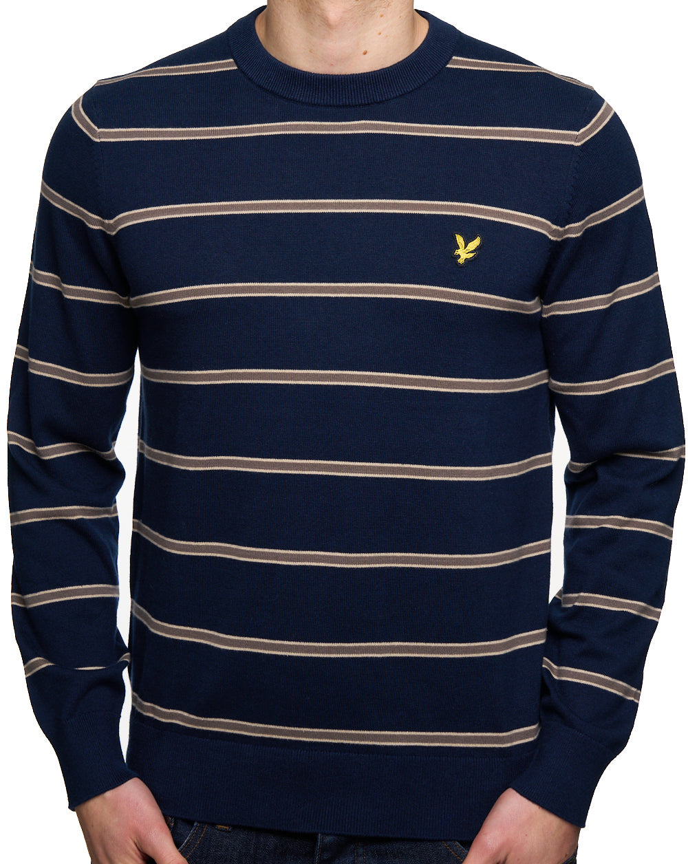Lyle & Scott Cotton Striped Crew Jumper Navy
