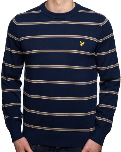 Lyle & Scott Cotton Striped Crew Jumper Navy