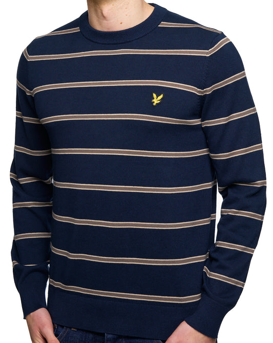 Lyle & Scott Cotton Striped Crew Jumper Navy