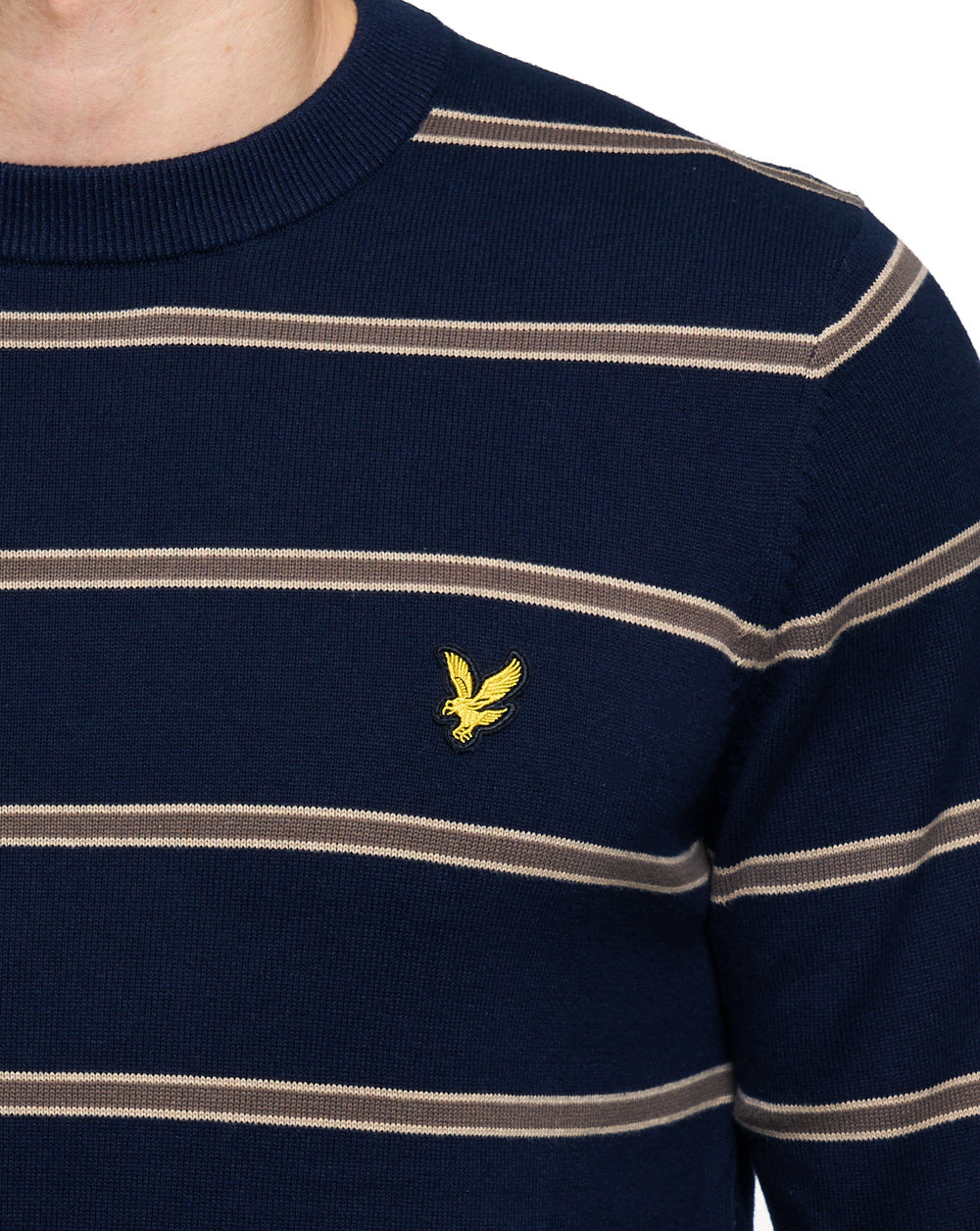 Lyle & Scott Cotton Striped Crew Jumper Navy