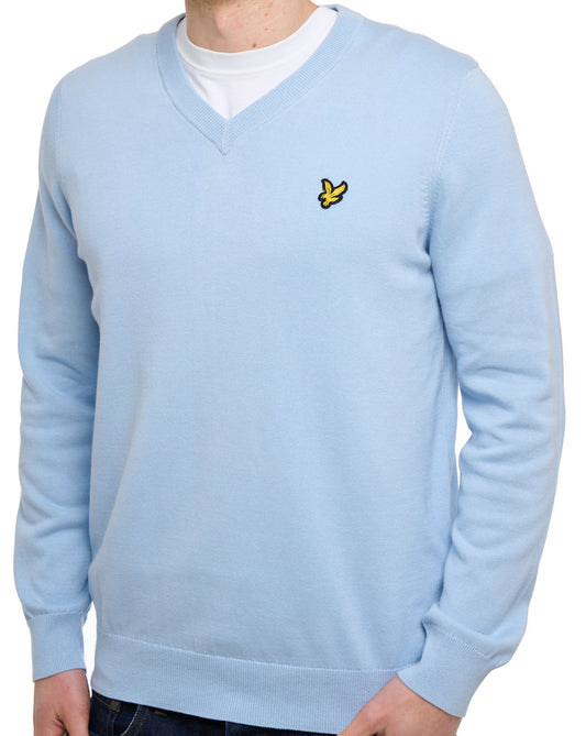 Lyle & Scott Cotton V Neck Jumper Opal Blue