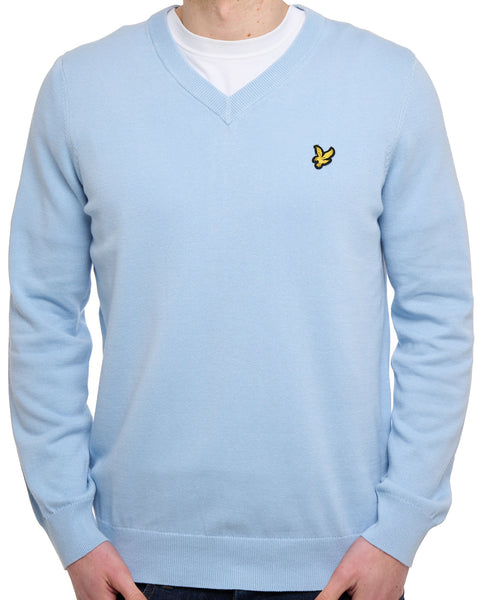 Lyle & Scott Cotton V Neck Jumper Opal Blue