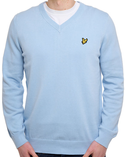 Lyle & Scott Cotton V Neck Jumper Opal Blue