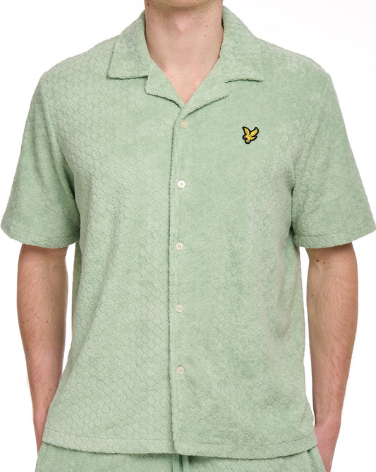 Lyle & Scott Honeycomb Towelling Resort Shirt Sage Green