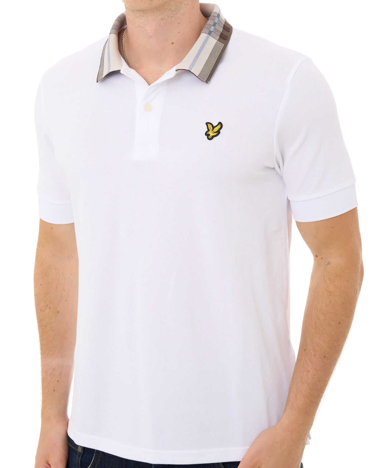 Lyle & Scott Tartan Collar Polo Shirt White