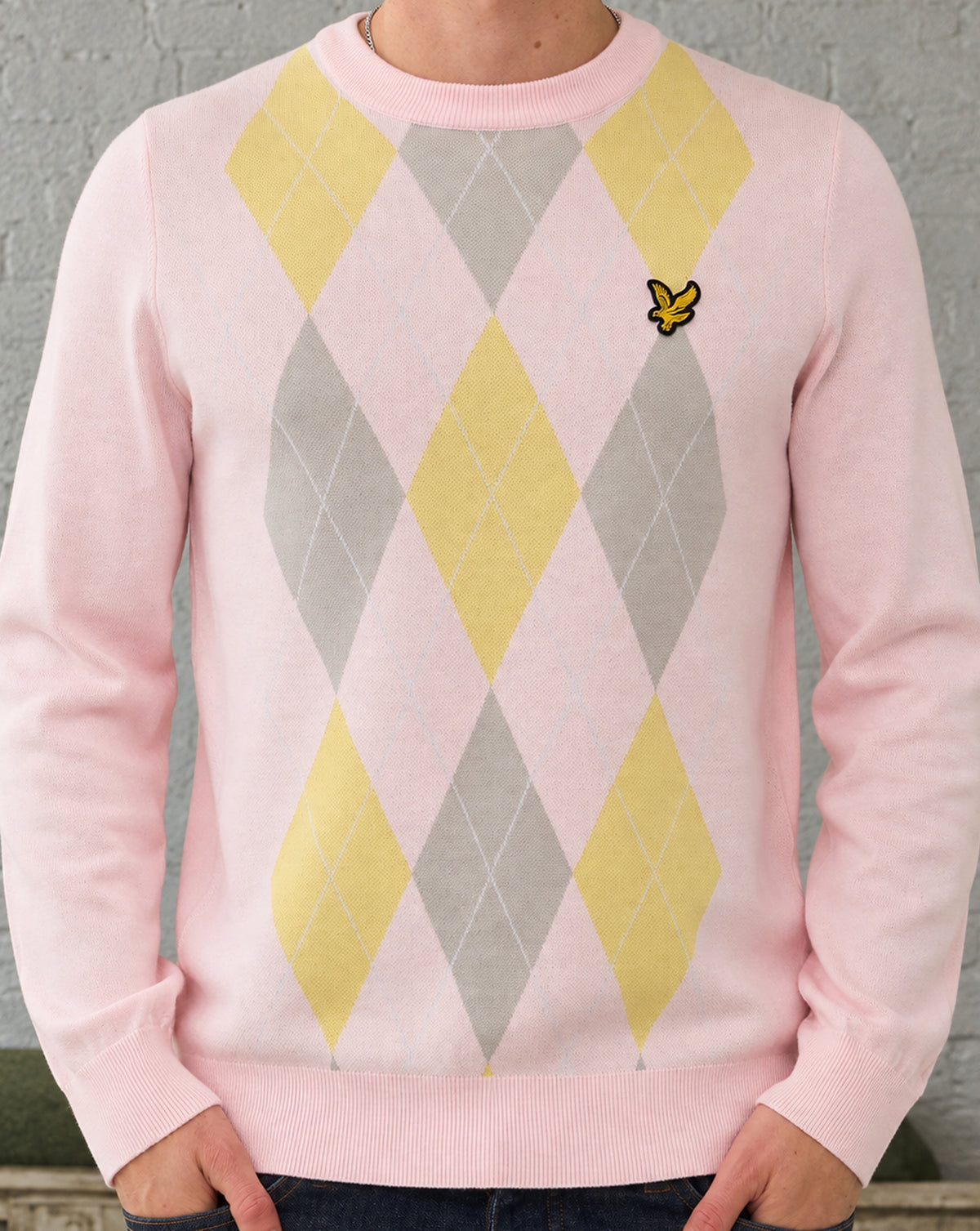 Lyle & Scott Argyle Knitted Crew Neck Jumper Pink