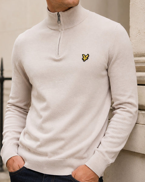 Lyle & Scott Cotton Merino 1/4 Zip Jumper Stone