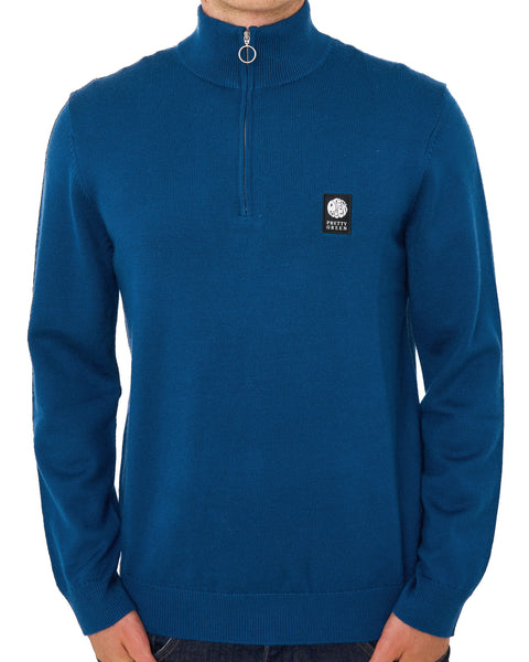 Pretty Green 1/4 Zip Merino Knit Dark Blue