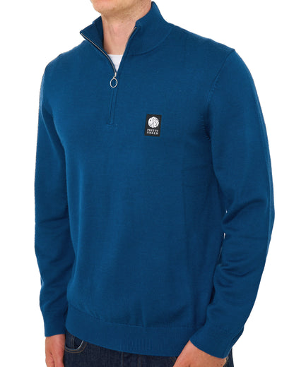 Pretty Green 1/4 Zip Merino Knit Dark Blue