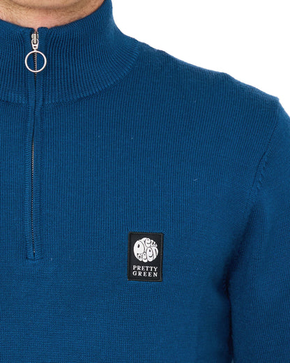 Pretty Green 1/4 Zip Merino Knit Dark Blue
