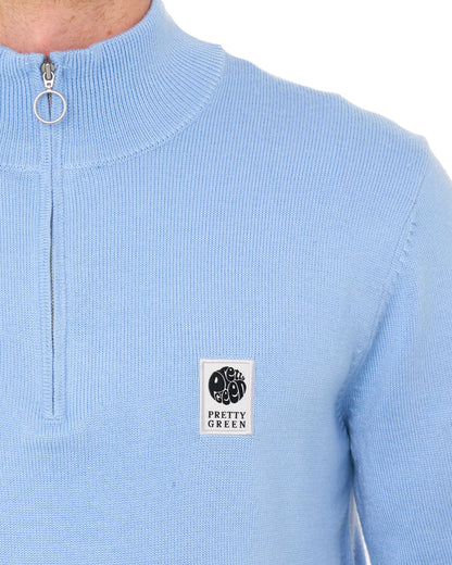 Pretty Green 1/4 Zip Merino Knit Sky Blue