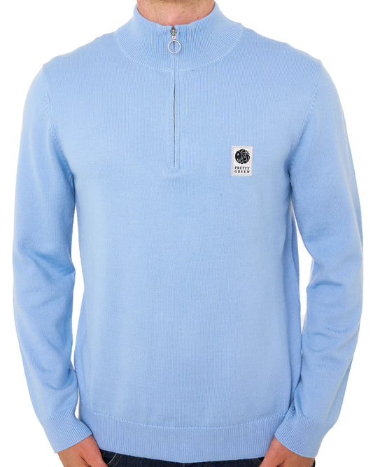Pretty Green Pretty Green 1/4 Zip Merino Knit Sky Blue