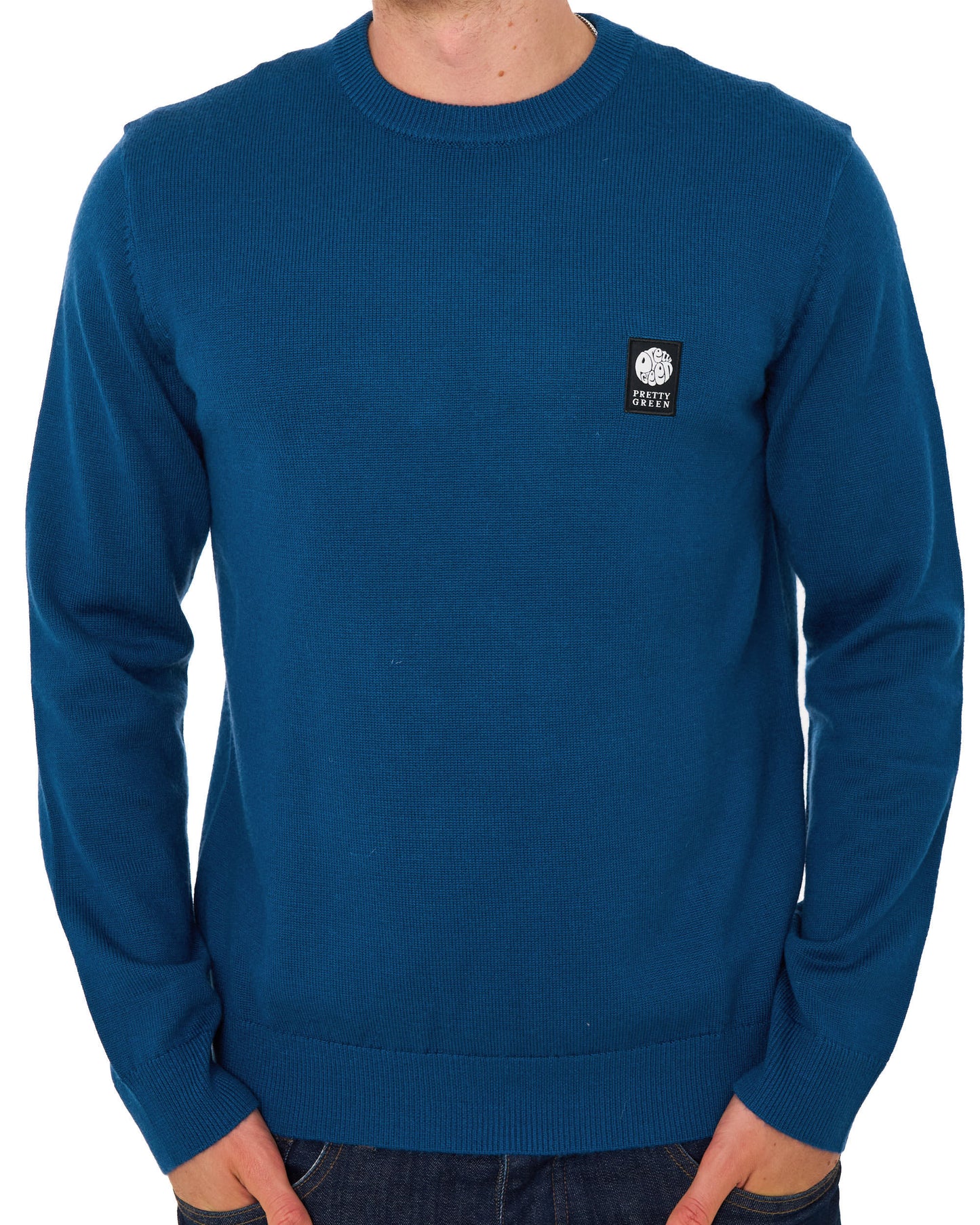 Pretty Green Merino Blend Crew Knit Dark Blue