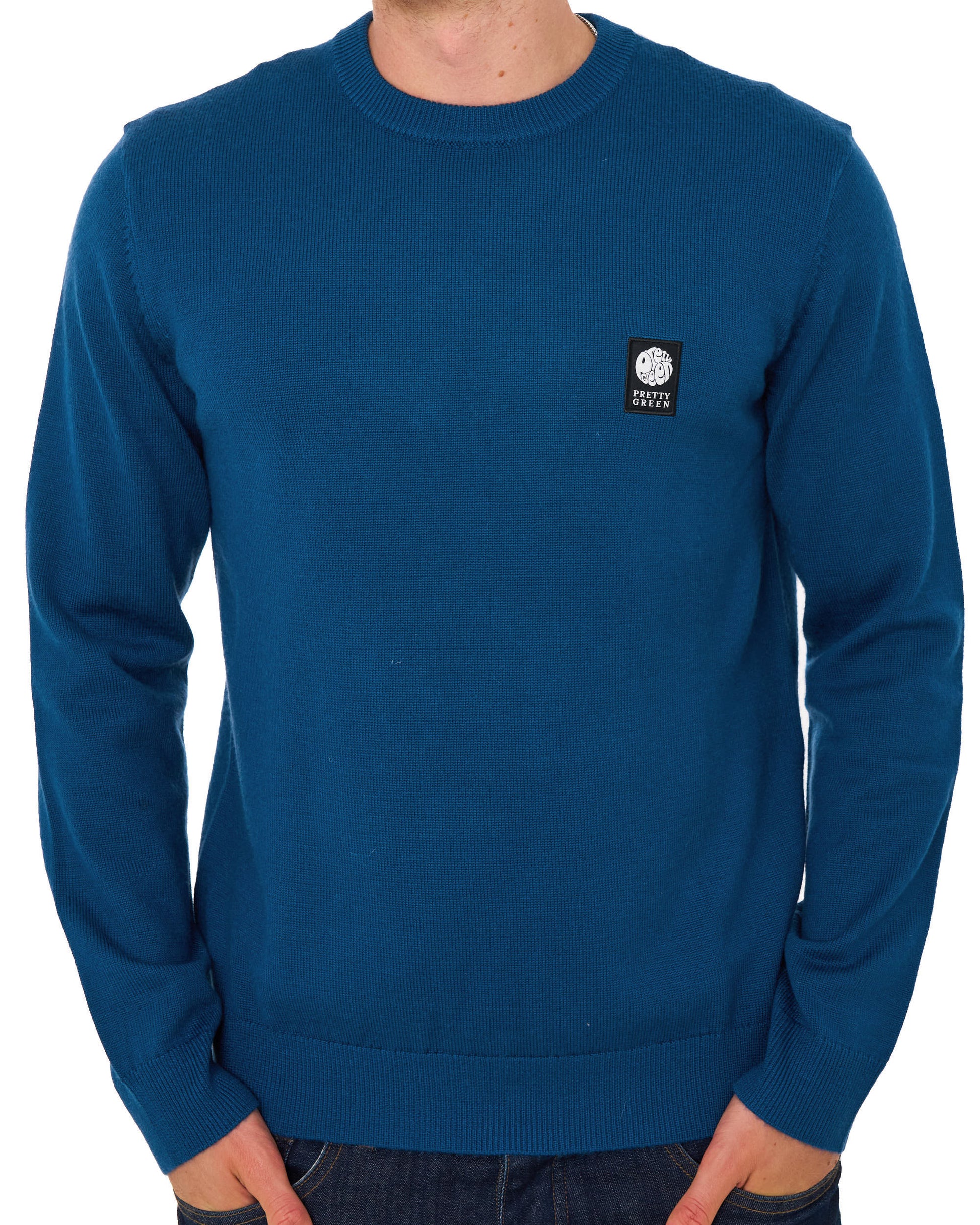 Pretty Green Merino Blend Crew Knit Dark Blue