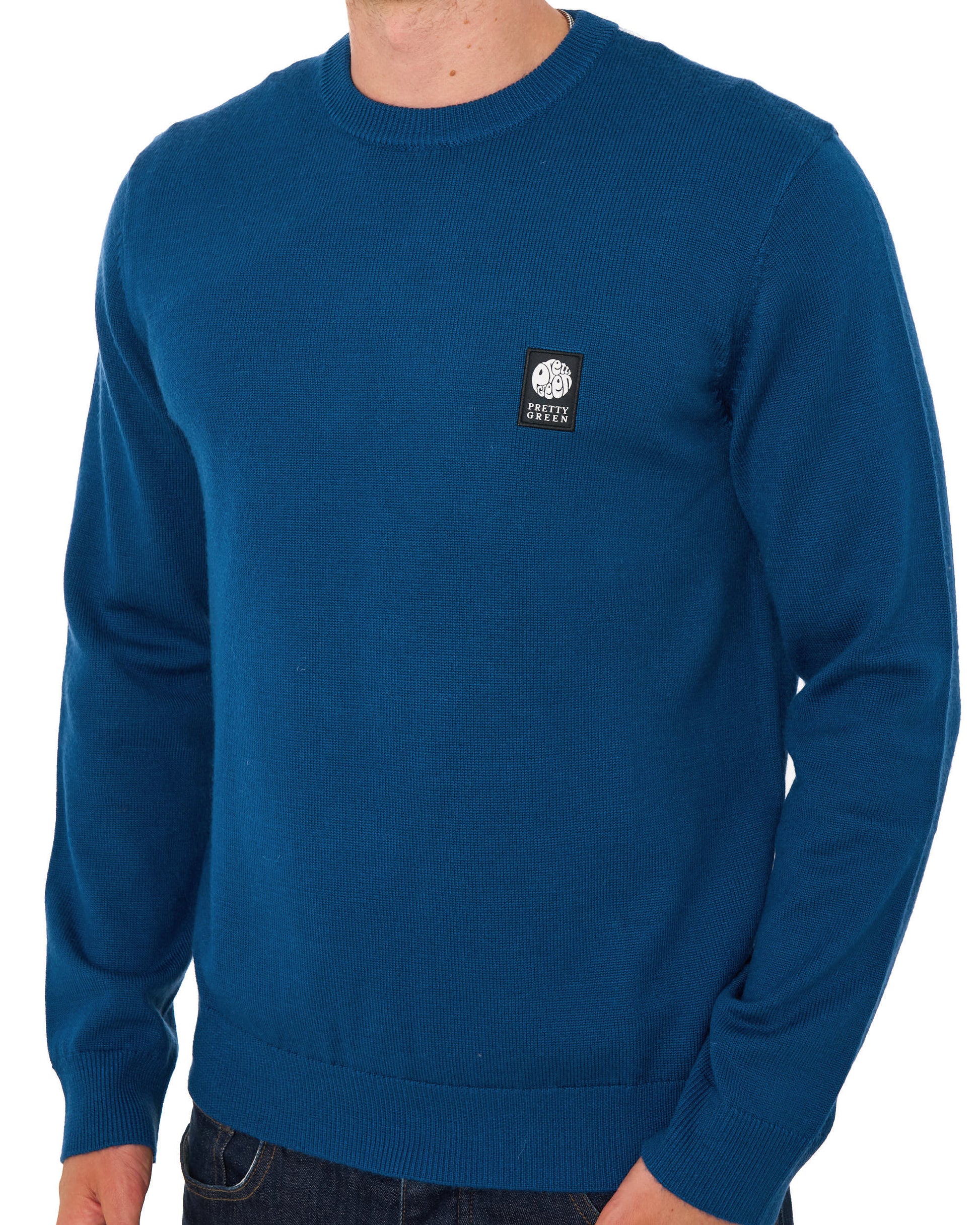 Pretty Green Merino Blend Crew Knit Dark Blue