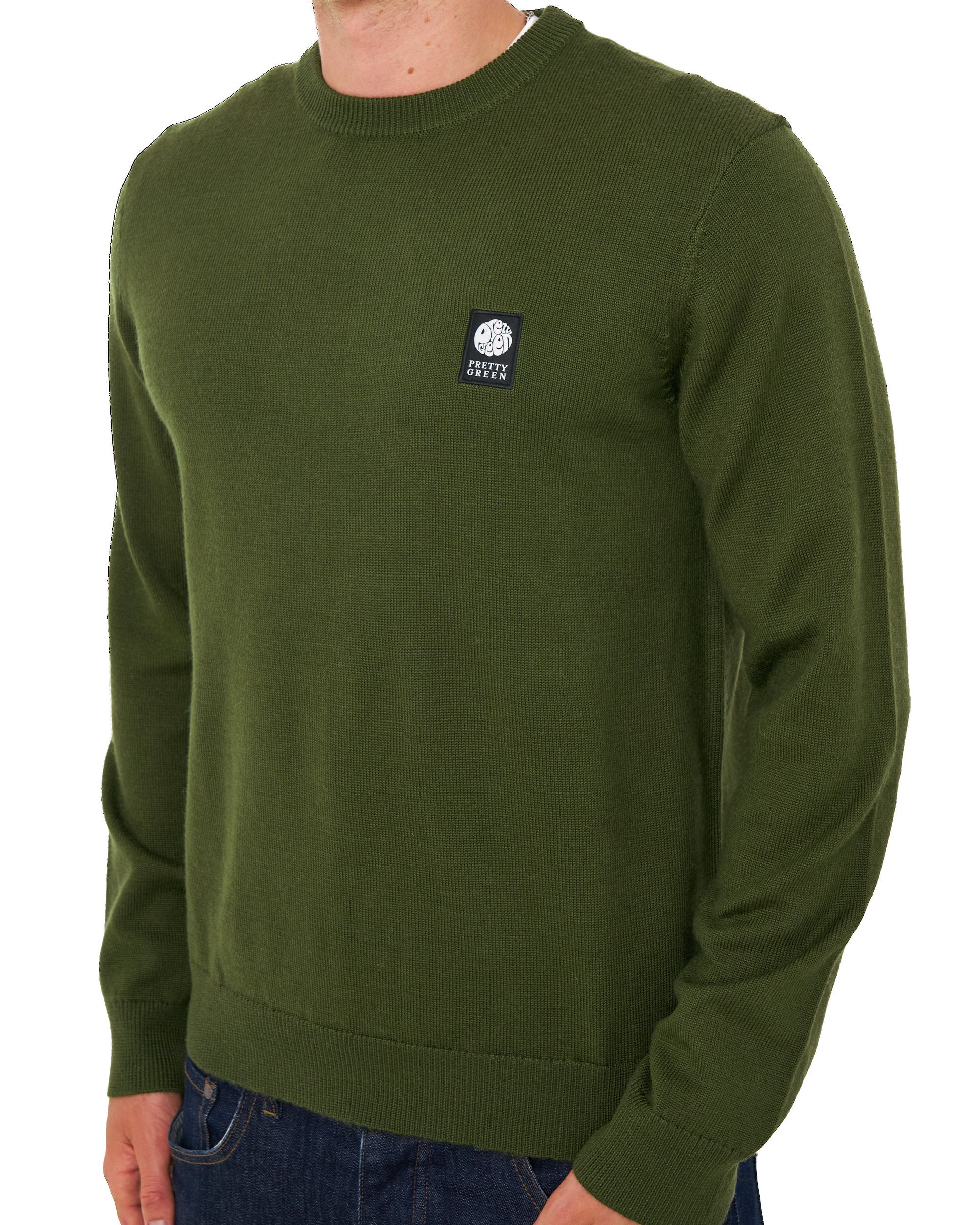 Pretty Green Merino Blend Crew Knit Khaki Green