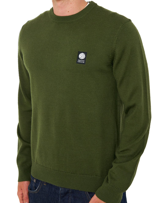 Pretty Green Pretty Green Merino Blend Crew Knit Khaki Green