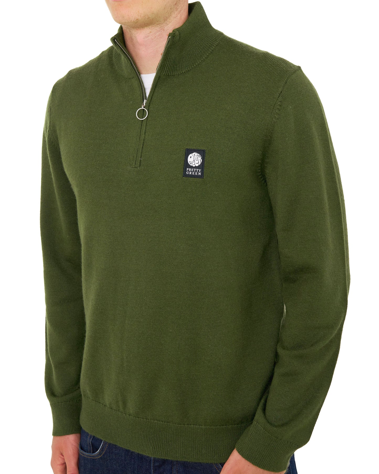 Pretty Green 1/4 Zip Merino Knit Khaki Green
