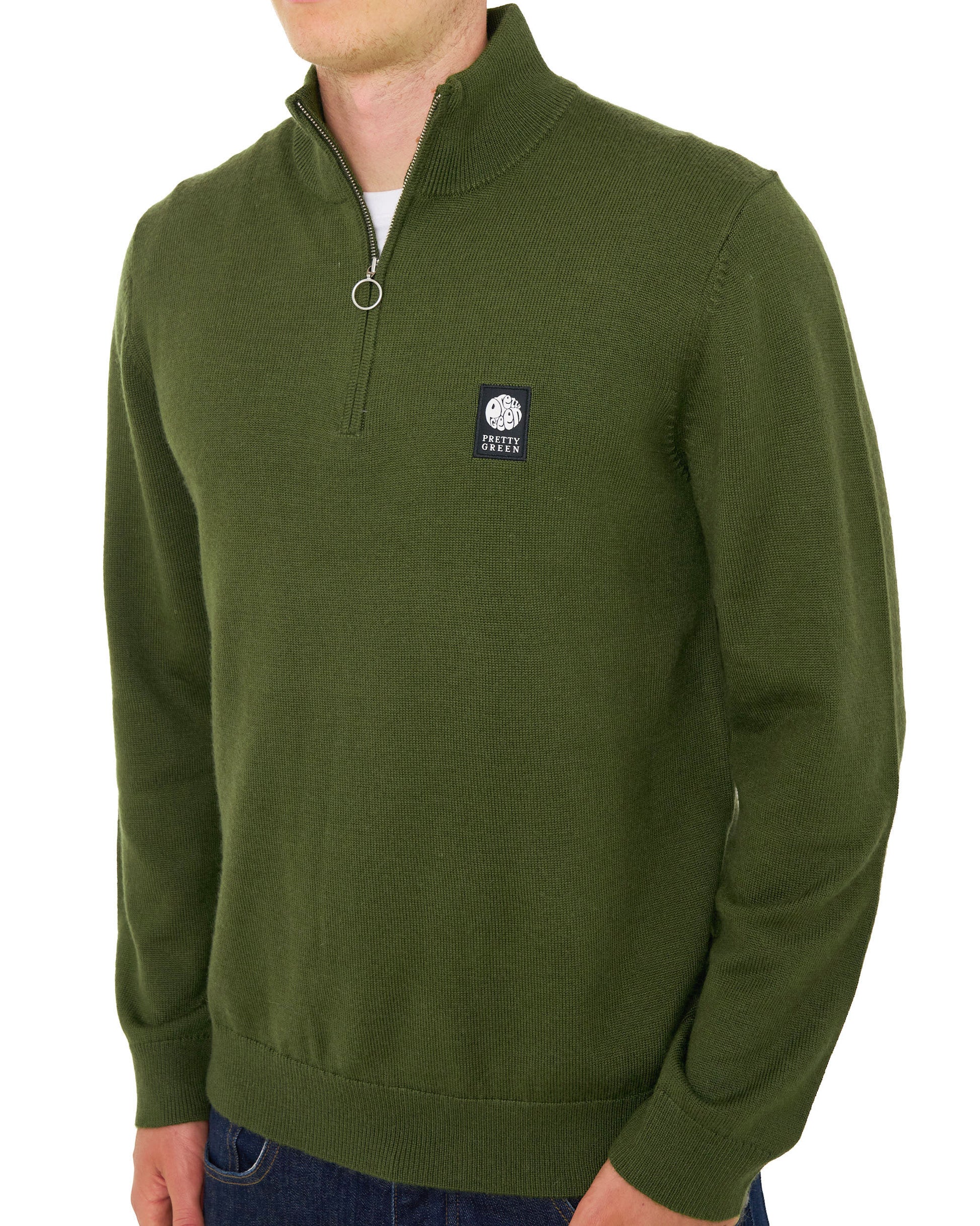 Pretty Green 1/4 Zip Merino Knit Khaki Green