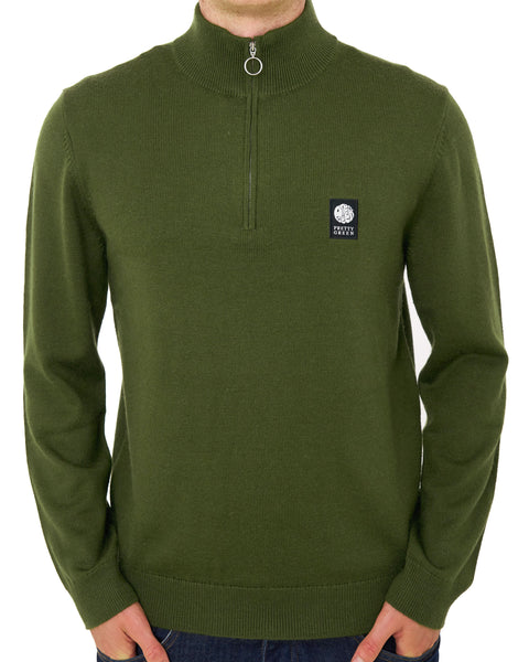 Pretty Green 1/4 Zip Merino Knit Khaki Green