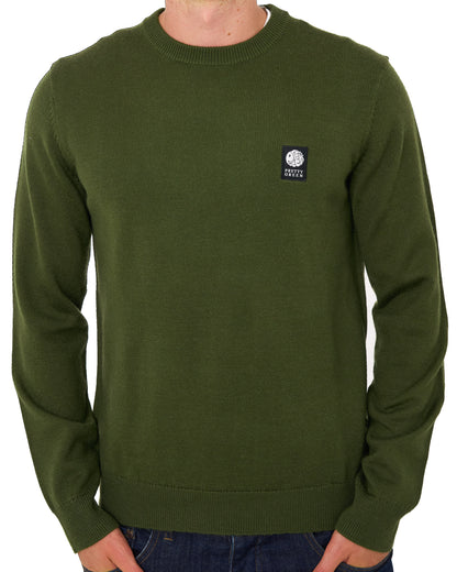 Pretty Green Merino Blend Crew Knit Khaki Green