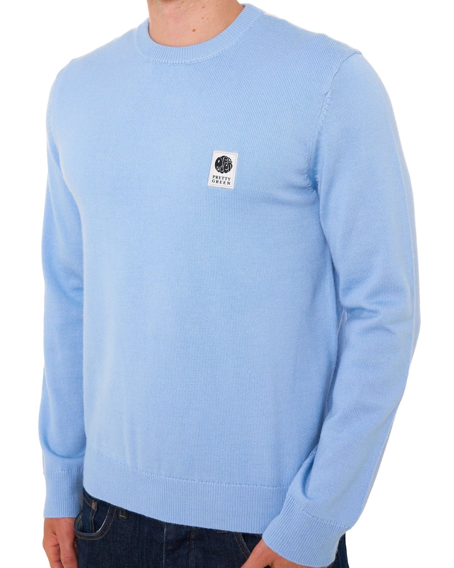 Pretty Green Merino Blend Crew Knit Sky Blue