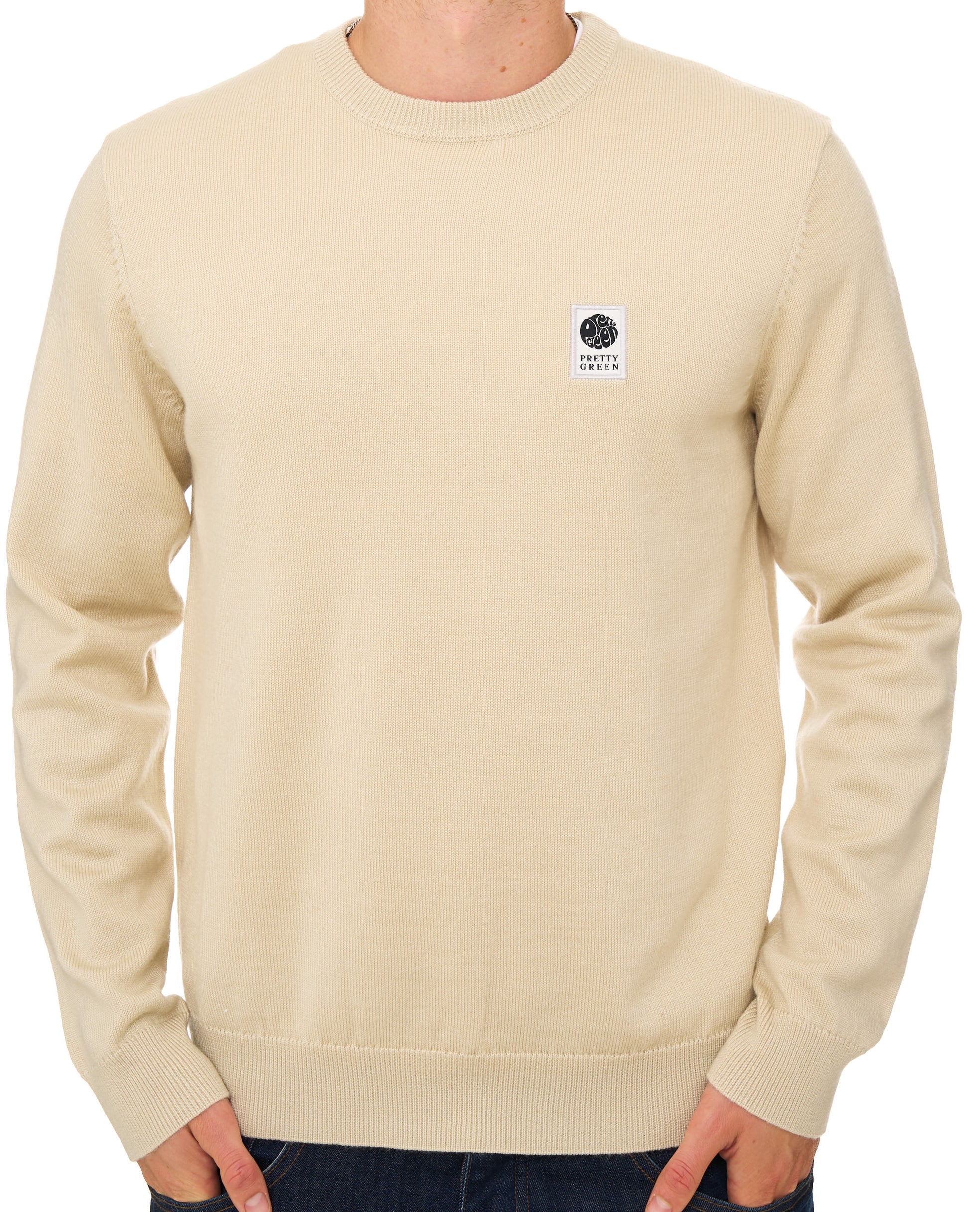 Pretty Green Merino Blend Crew Knit Stone