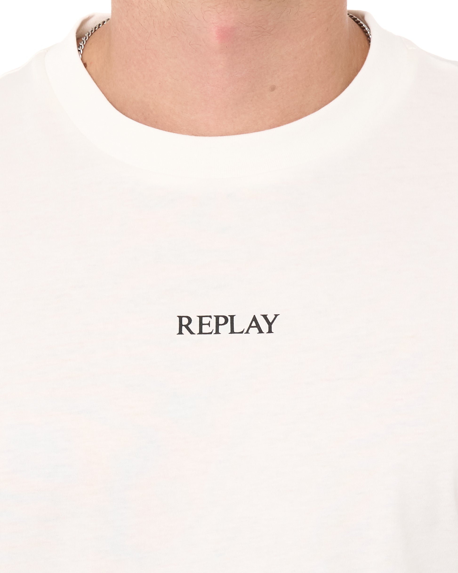 Replay Logo T Shirt Natural White