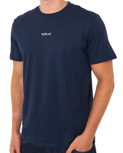Replay Logo T Shirt Night Blue