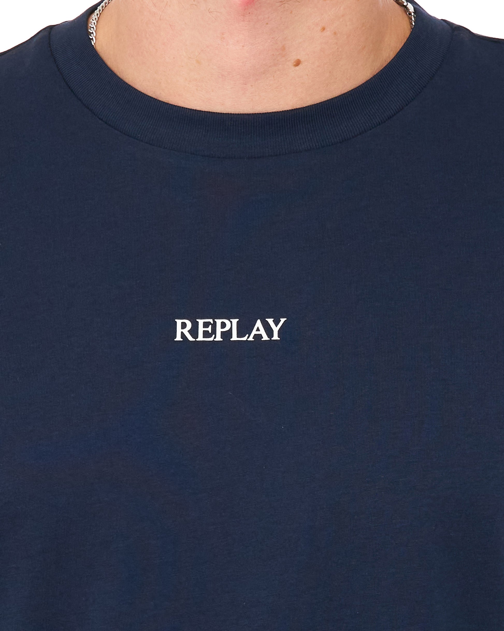 Replay Logo T Shirt Night Blue