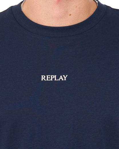 Replay Logo T Shirt Night Blue