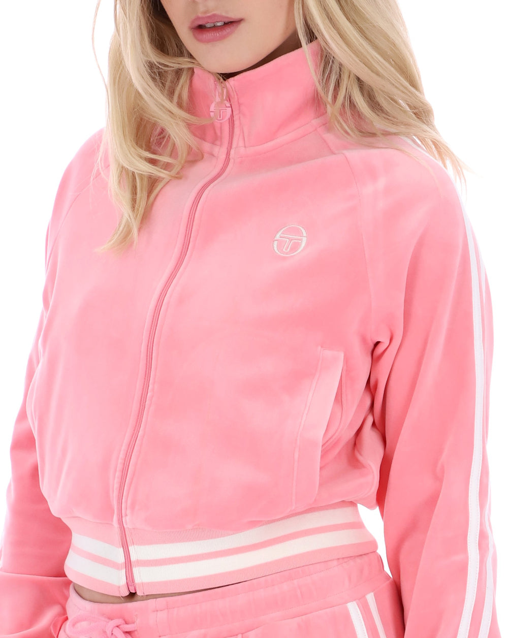 Sergio Tacchini Carmella Velour Track Top Pink/Gardenia