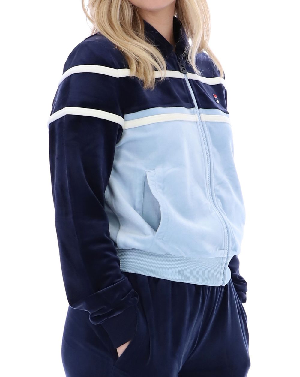 Fila Vintage Giovana Velour Track Top Navy/Sky Blue