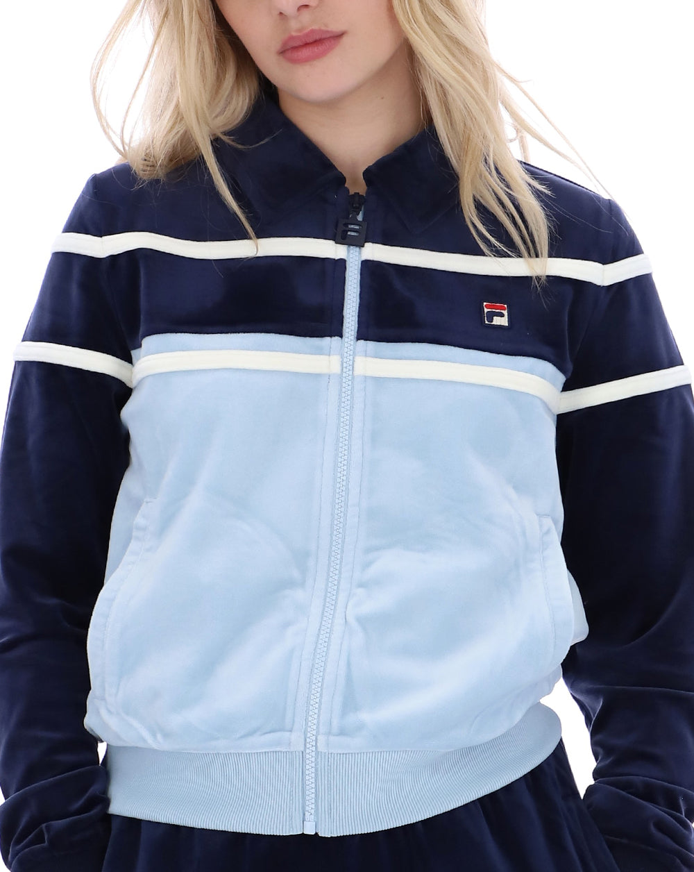 Fila Vintage Giovana Velour Track Top Navy/Sky Blue