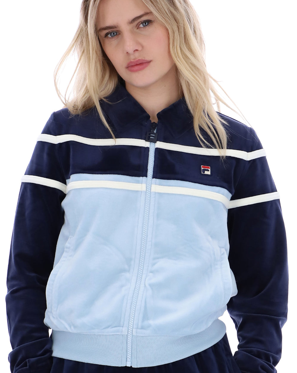 Fila Vintage Giovana Velour Track Top Navy/Sky Blue
