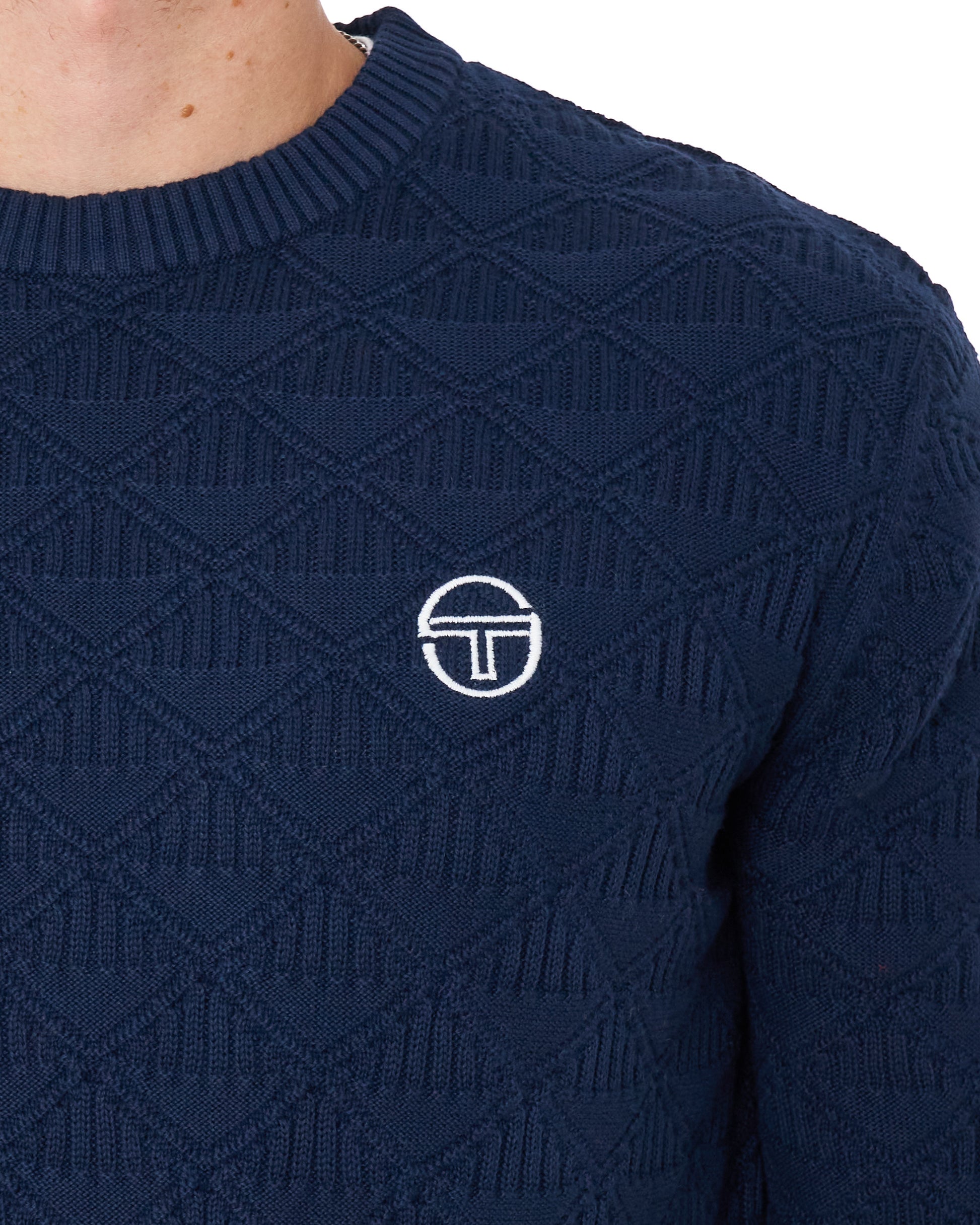 Sergio Tacchini New Berto Jacquard Crew Knit Jumper Navy Blue