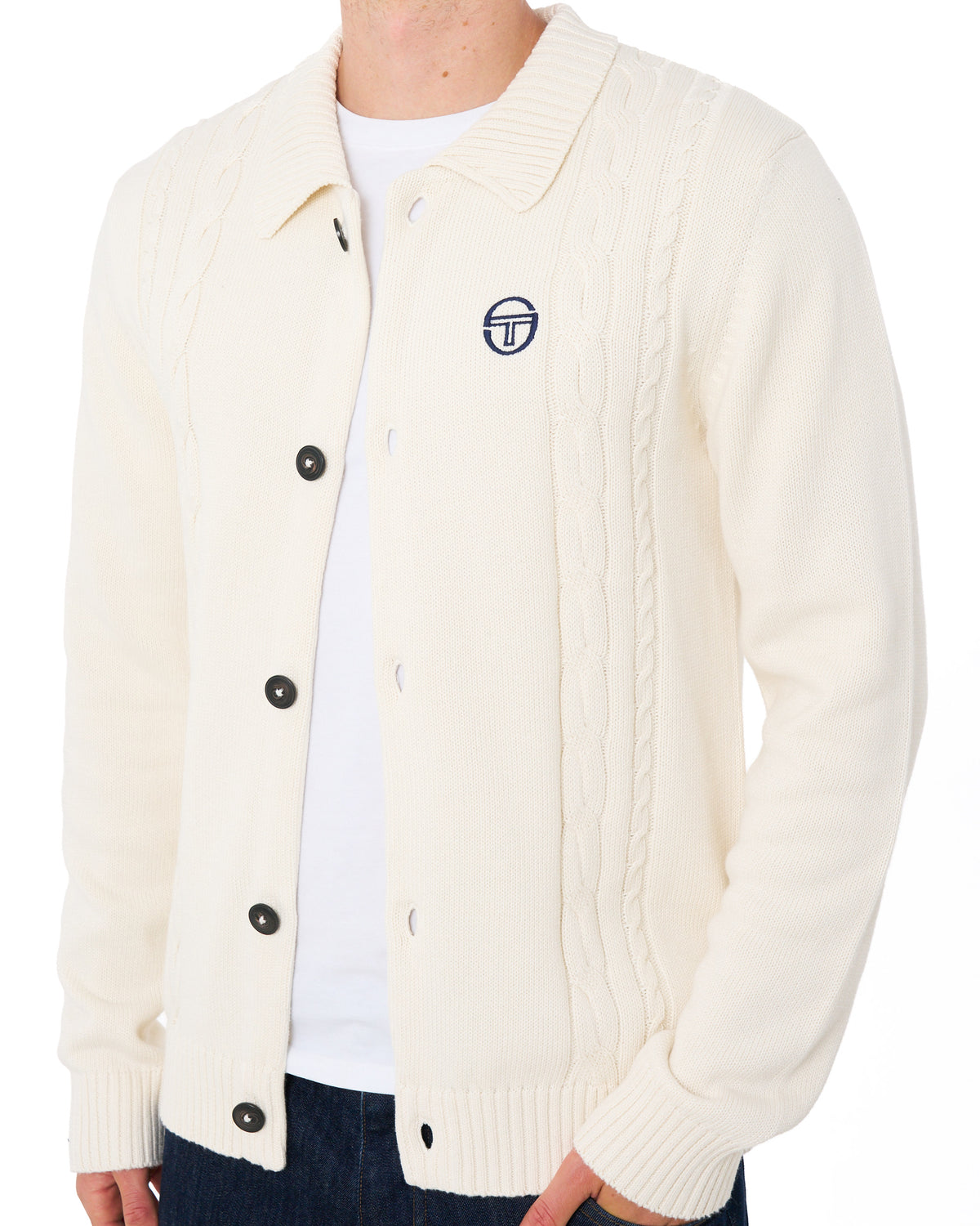 Sergio Tacchini Cable Knit Cardigan Gardenia