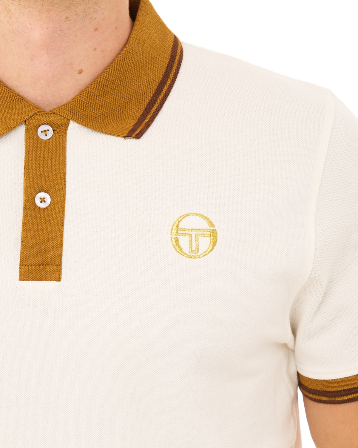 Sergio Tacchini Contrasting Tipped Polo Gardenia/Golden Brown