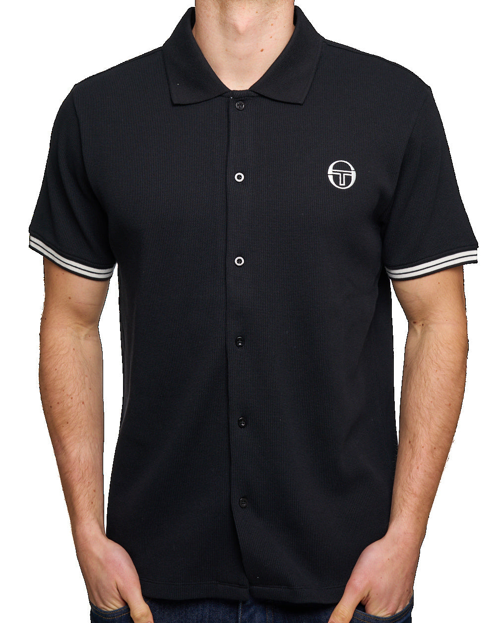 Sergio Tacchini Full Button Polo Shirt Black