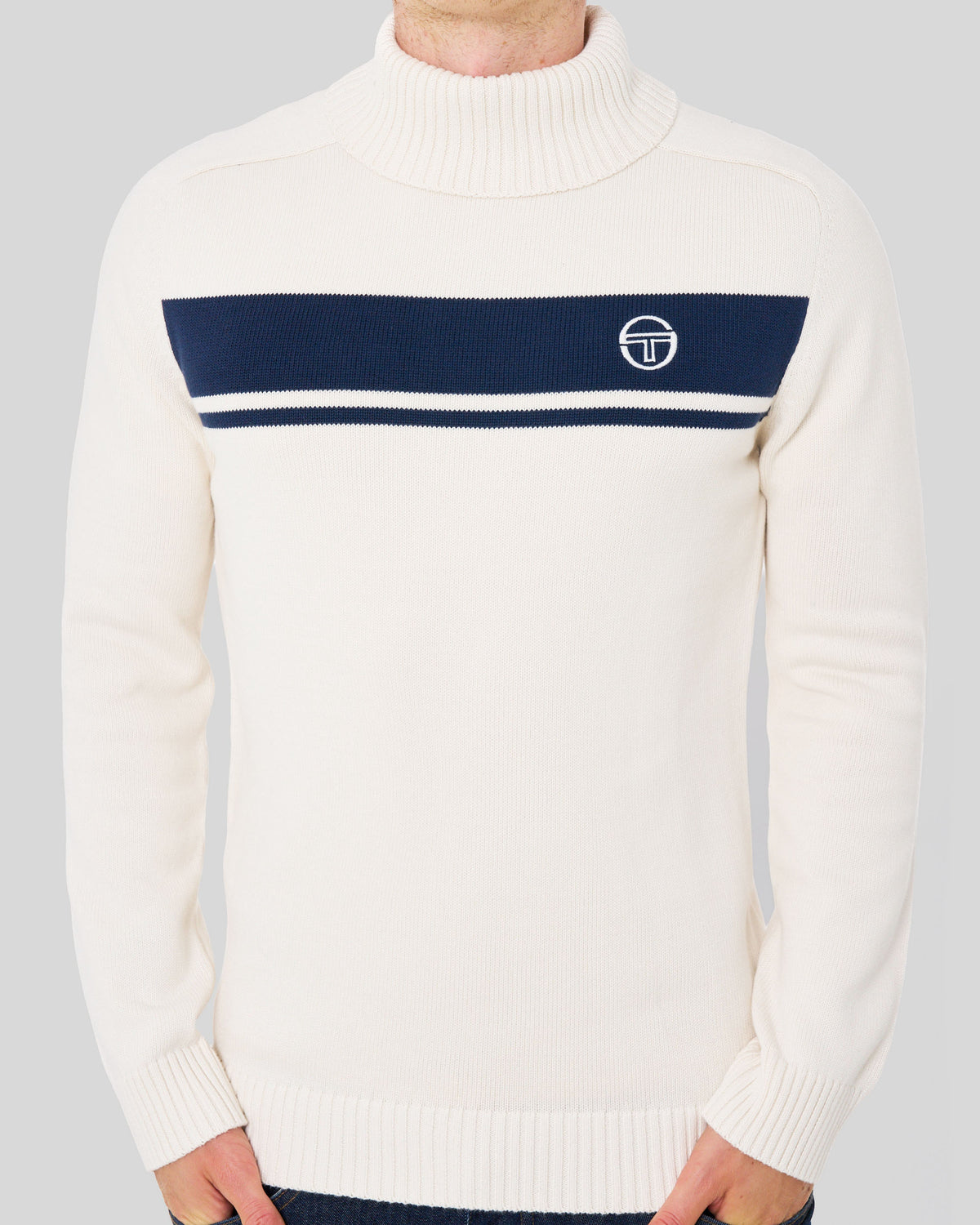 Sergio Tacchini Masters Roll Neck Knit Ecru Navy