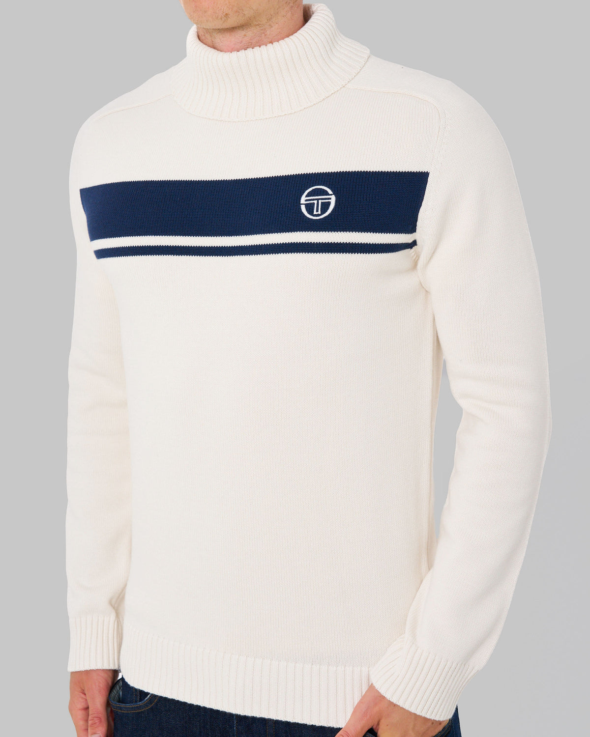 Sergio Tacchini Masters Roll Neck Knit Ecru Navy