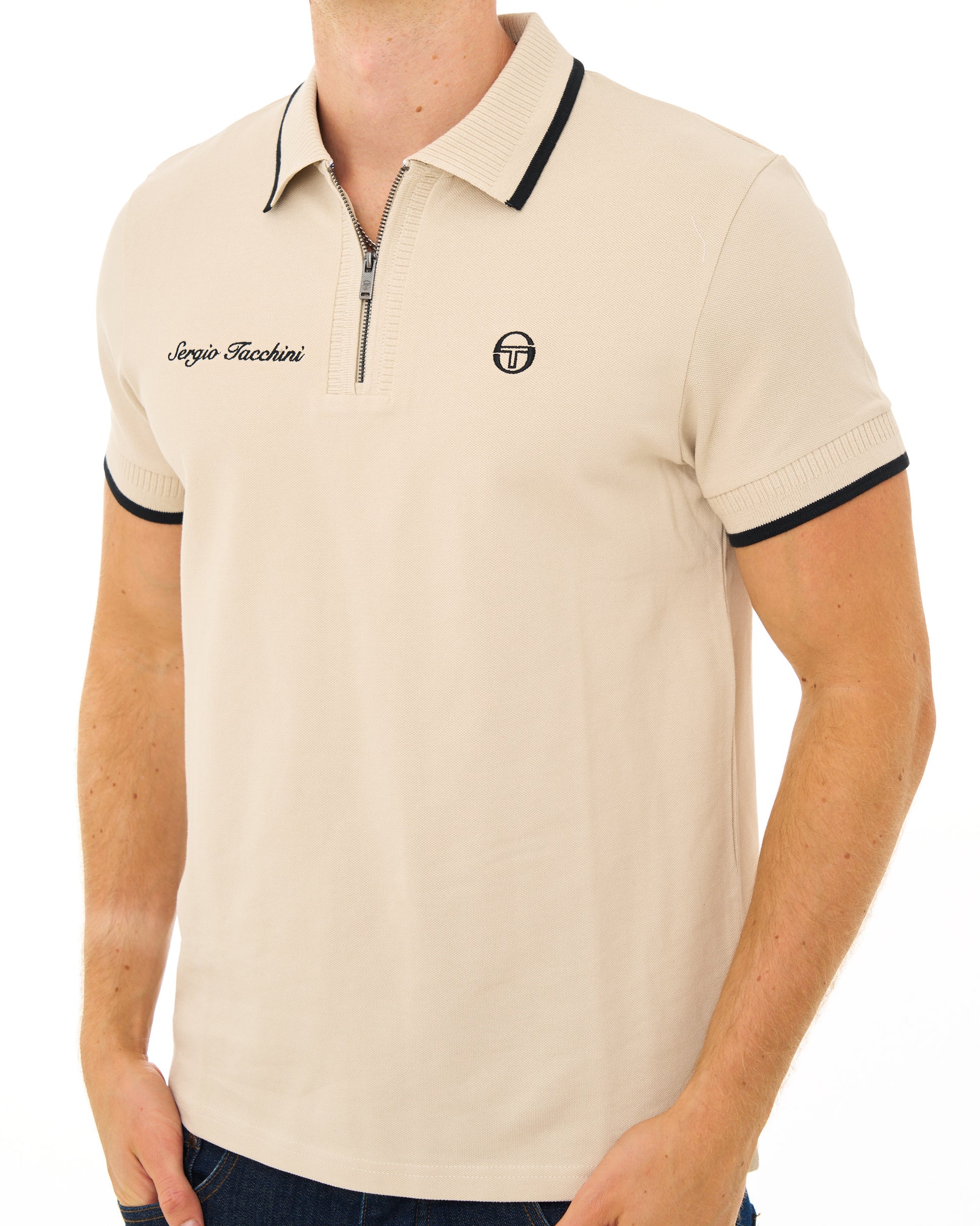 Sergio Tacchini Davide Zip Polo Shirt Light Sand
