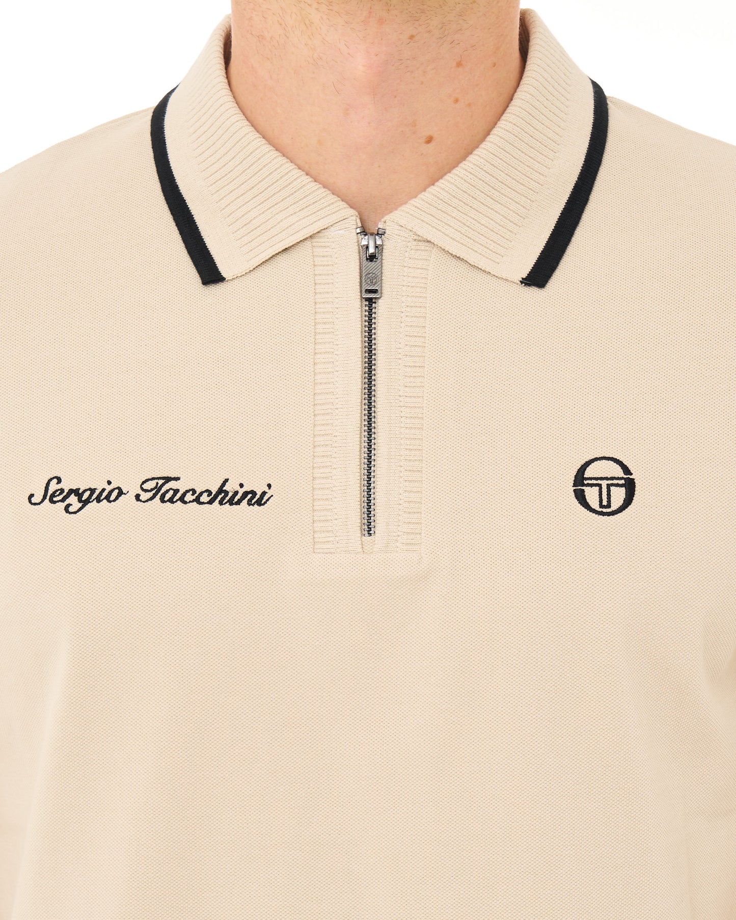 Sergio Tacchini Davide Zip Polo Shirt Light Sand