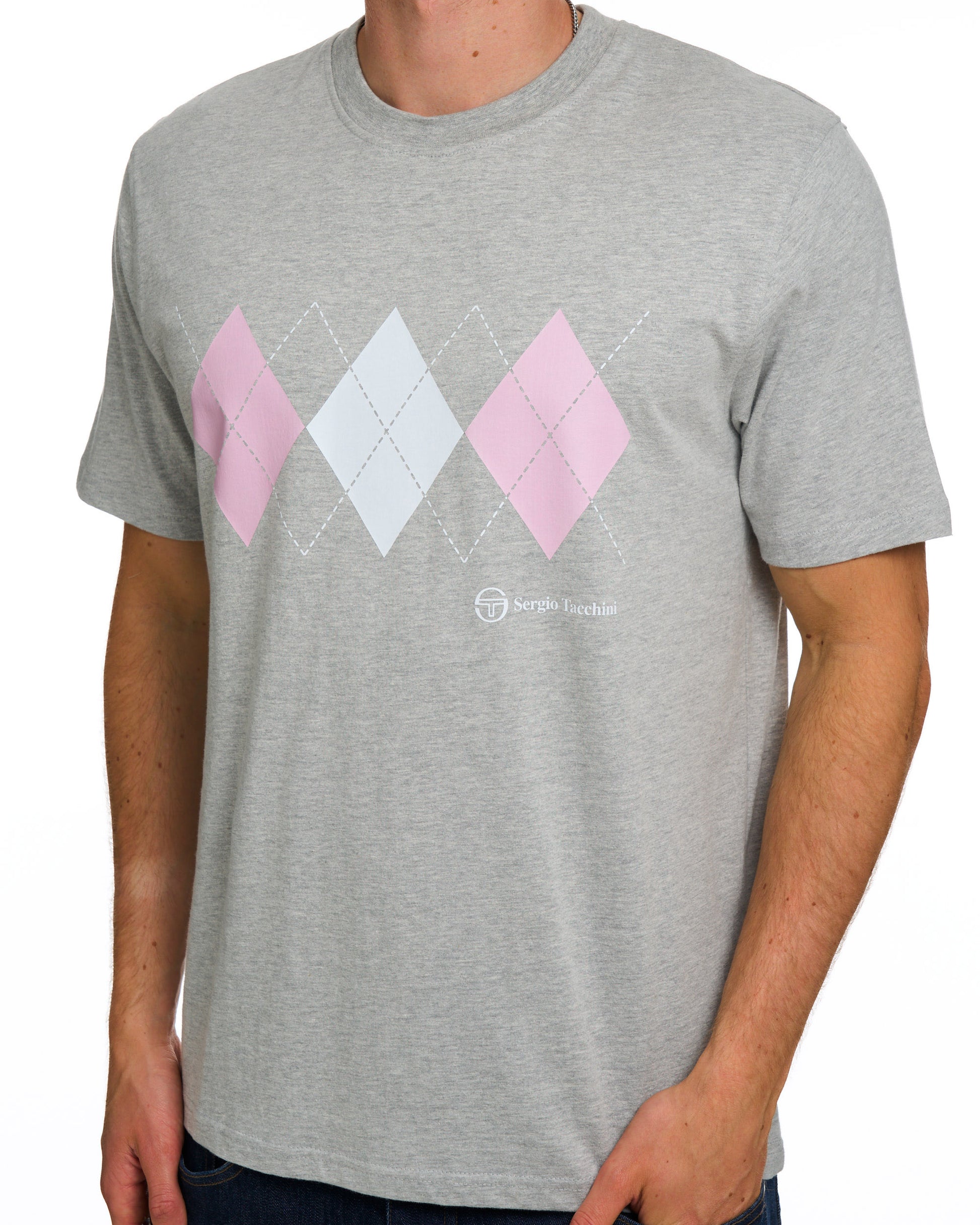 Sergio Tacchini Diamond T Shirt Grey Marl / Pink