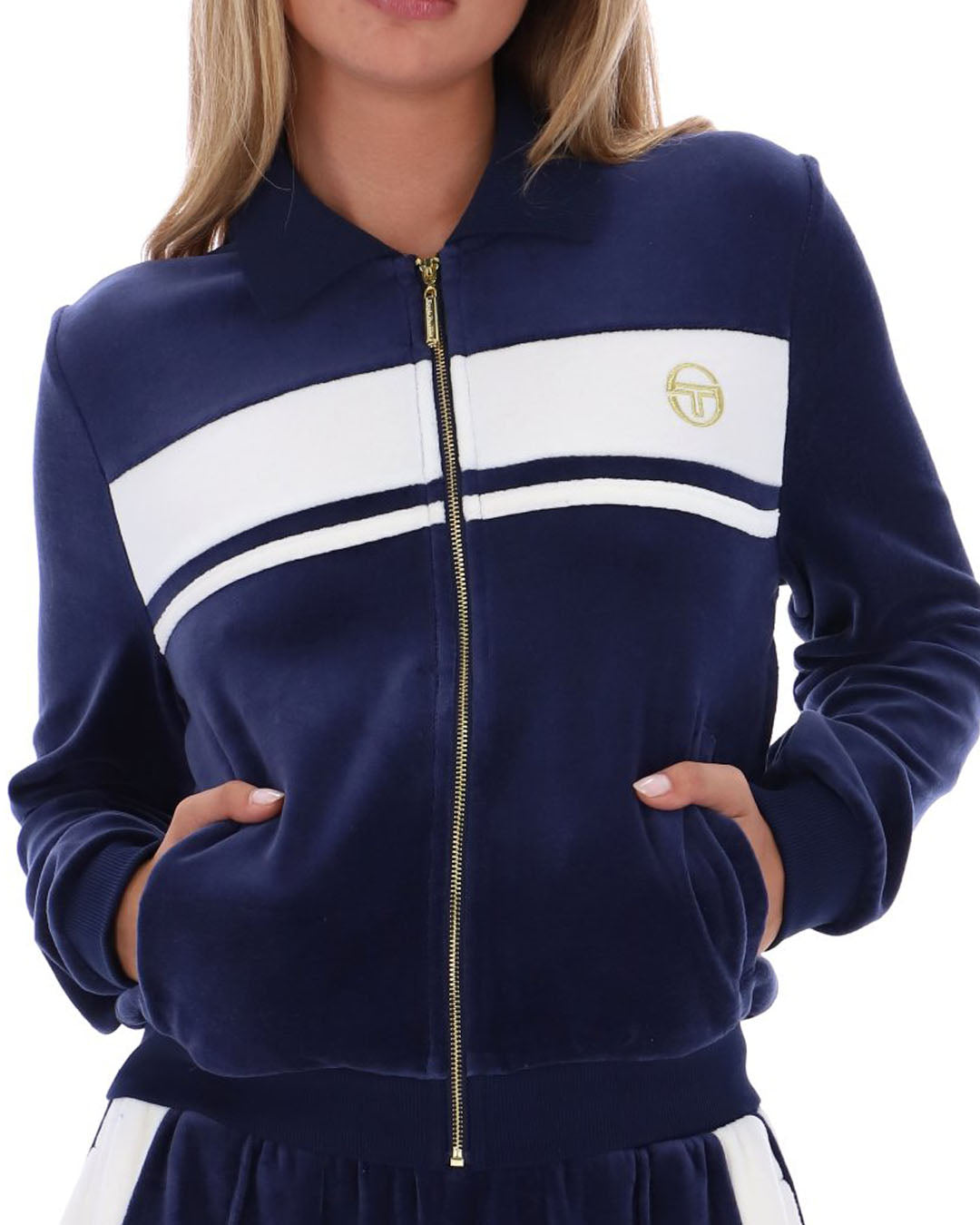 Sergio Tacchini Erica Velour Track Top Navy Blue/Gardenia