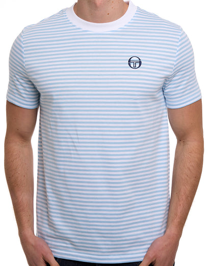 Sergio Tacchini Falcao Stripe T Shirt White/Clear Sky