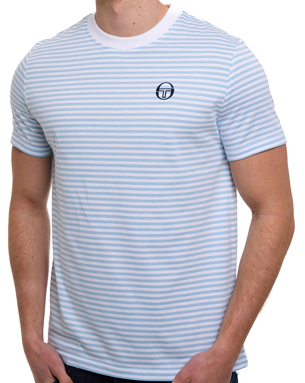 Sergio Tacchini Falcao Stripe T Shirt White/Clear Sky