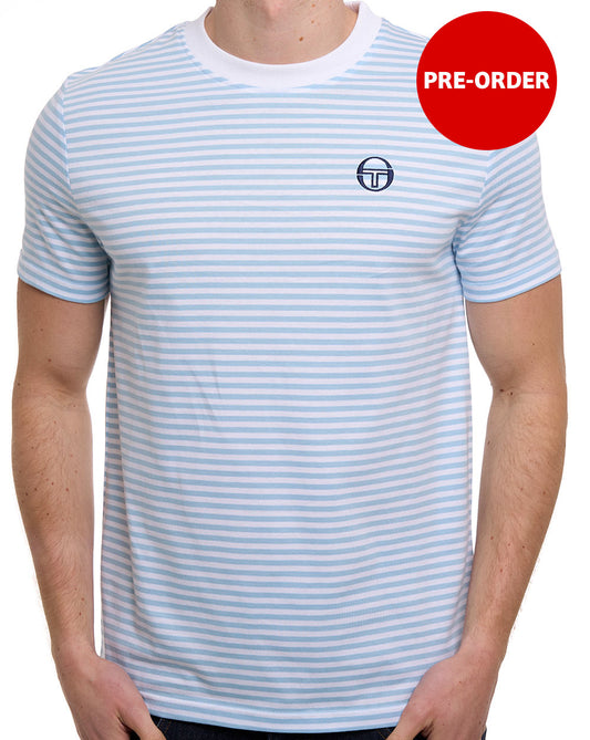 Sergio Tacchini Falcao Stripe T Shirt White/Clear Sky